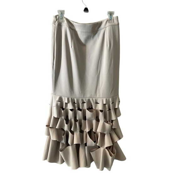 TOV Los Angeles Straight and Pencil Maxi Skirt Womens 42 Cream Cut Out High Rise - Picture 2 of 4